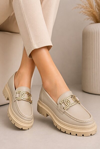 Bluefeet Çnr Women's Cream Skin Buckle Detailed Casual Shoes