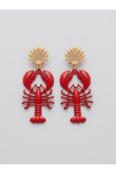 DALİ aksesuar Steel Earrings with Red Lobster Figure