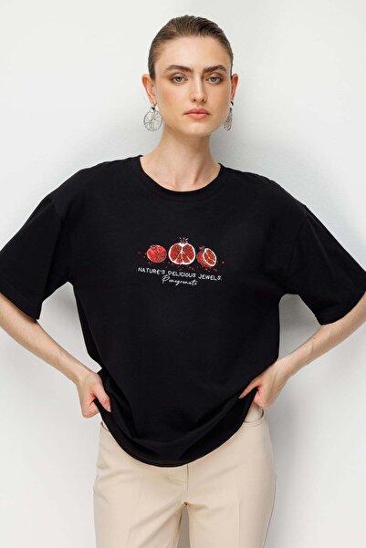 ON Nar Baskılı Oversize Pamuk Bluz