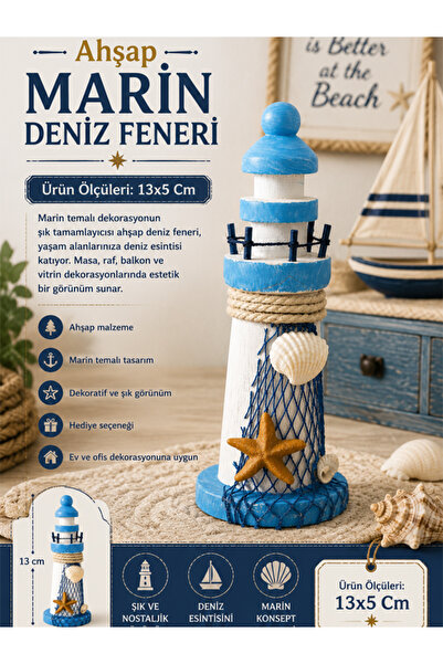 moryconcept Ahşap Marin Deniz Feneri Dekoratif Biblo Deniz Temalı Masa Süsü 1...