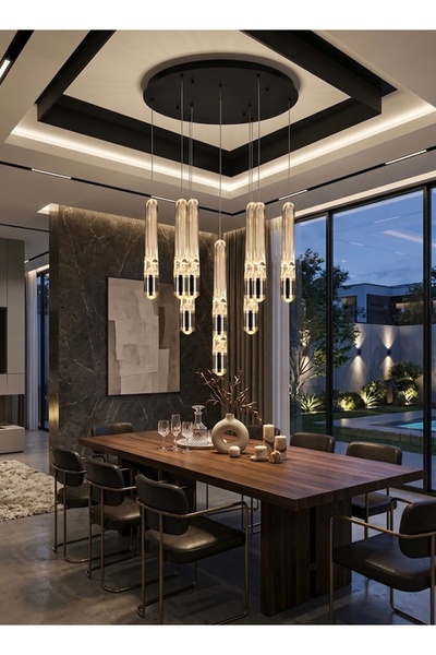 spolux إضاءة حديثة، ثريا فاخرة، إضاءة LED طبيعية، لون أسود، قطر: 80 سم، ارتفا...
