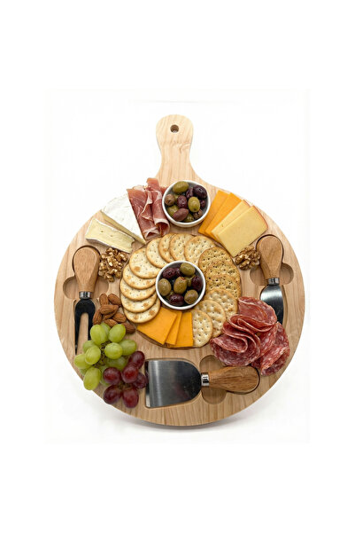 Mooniva Wooden Cheese Board Set with 3 Utensils – Serving Platter for Cheeses...