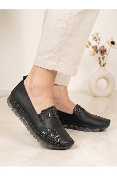 Nesil Shoes Pantofi de damă Knc 23 din piele naturală moale, neagră