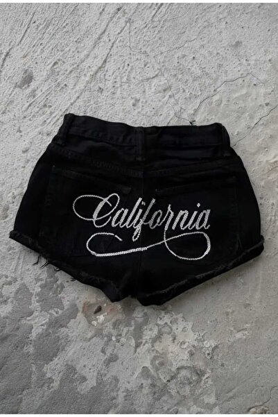 İsra Ayyıldız Moonstar Collection Siyah California Taşlı Y2K Mini Şort