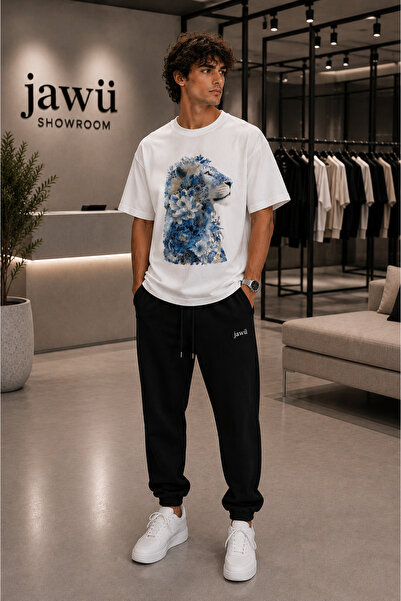 JAWÜ STYLE Blue Lion Printed T-Shirt Tracksuit Set