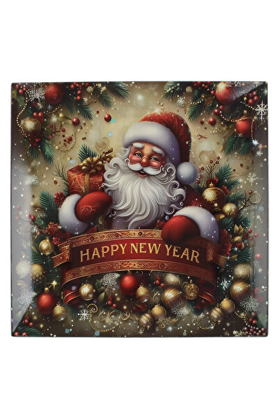 Zumzeria Christmas Decorative Square Plate with Santa Claus Design Happy New ...