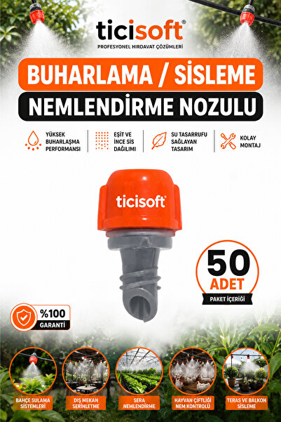 Ticisoft 50 adet Sisleme Misting Buharlama Serinletme Nozulu Sera Nemlendirme...
