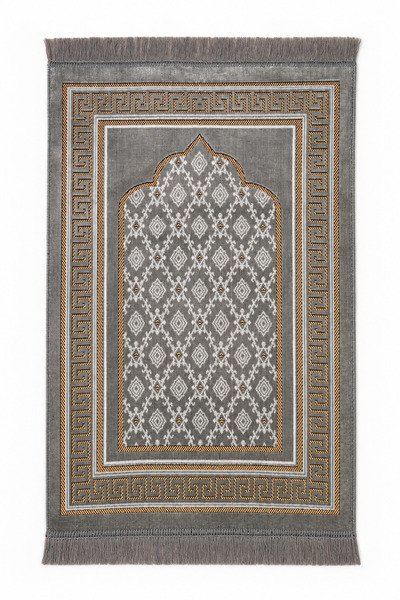 Keremzade Anadolu - Gri & Gold Makine Dokuma Kadife Seccade Namazlık 70x110 cm