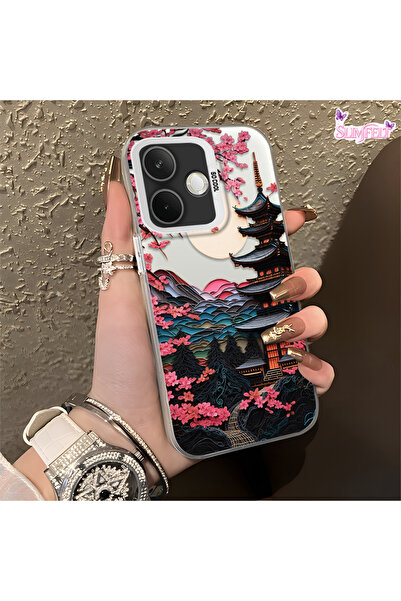 SLIMFELT Oppo A5 Pro 4G/5G Uyumlu Sakura ve Fuji Dağı Kılıf, Günlük Kullanım ...