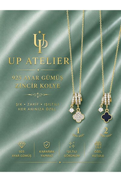 Up Atelier 925 Ayar Gümüş İthal Zincirli Zirkon Taşlı Yonca Modelli Kolyeler