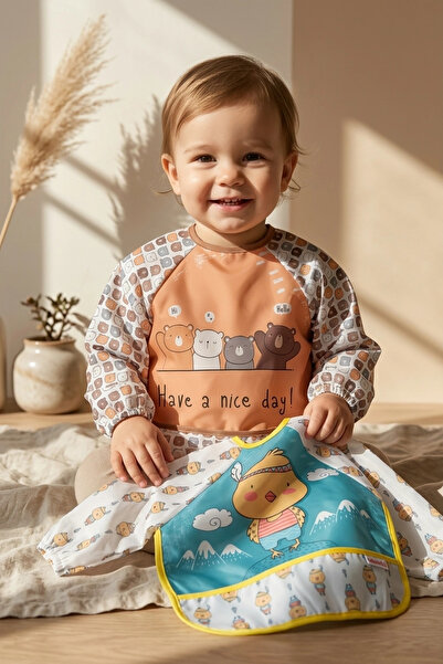 Babydonat طقم مريلة أطفال طويلة الأكمام مقاومة للماء مكون من قطعتين - من 6 إل...