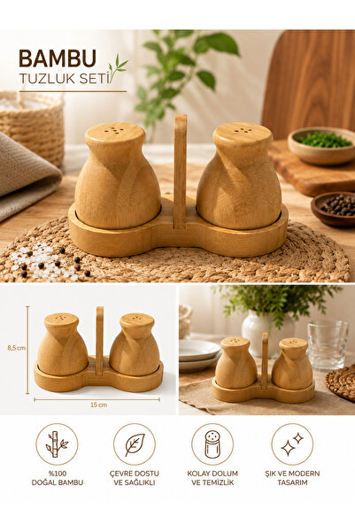 suhika Natural Bamboo Salt and Spice Shaker Set Modern Tabletop