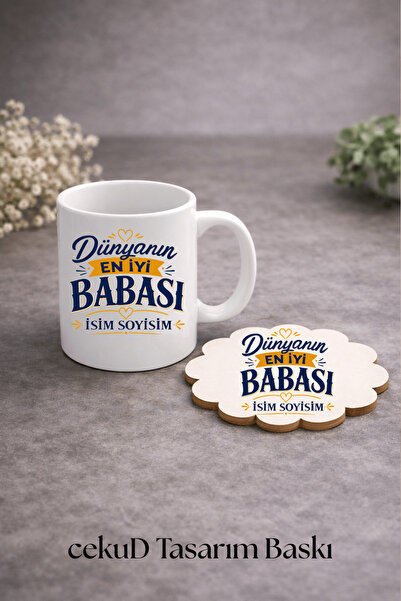 cekud tasarım baskı Kişiye Özel Dünyanın En İyi Babası Kupa ve Bardak Altlığı...