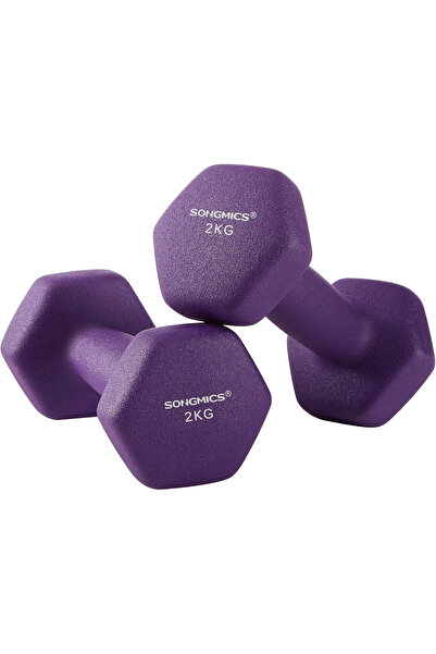 SONGMICS Set de 2 gantere hexagonale cu înveliș de neopren, 2x2 kg, mov