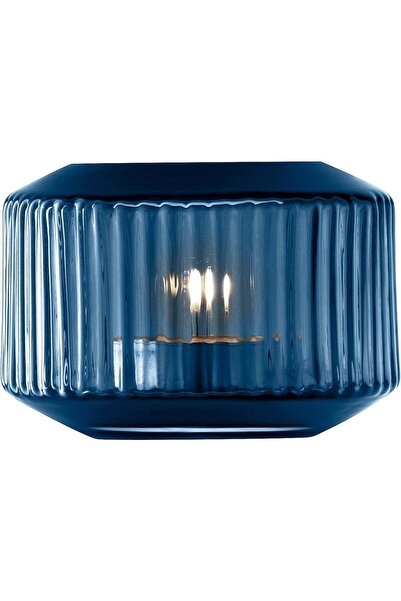 LSA Rotunda Glass Vase Candle Holder Petrol Blue H7cm x W15cm Elegant Decor