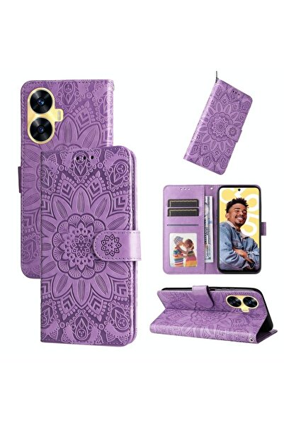 sscase Embossed Sunflower Θήκη Πορτοφόλι Purple (Realme C55)