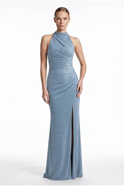 SpringStore Mint Halter Yaka Taş İşlemeli Abiye