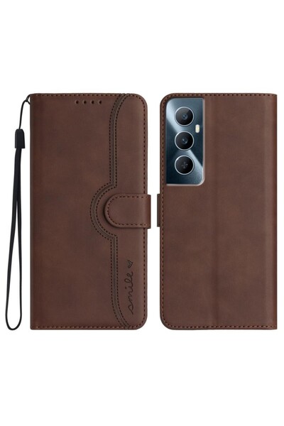 sscase Heart Pattern Skin Feel Leather Phone Case Brown (Realme C65 4G)