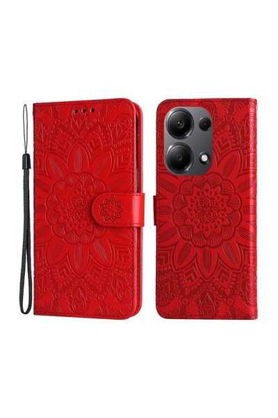 sscase Embossed Sunflower Θήκη Πορτοφόλι Red (Xiaomi Redmi Note 13 Pro 4G/Poc...
