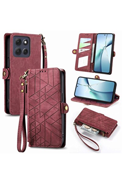 sscase Geometry Zipper Θήκη Πορτοφόλι Wine Red (Motorola Edge 70 Fusion 5G)