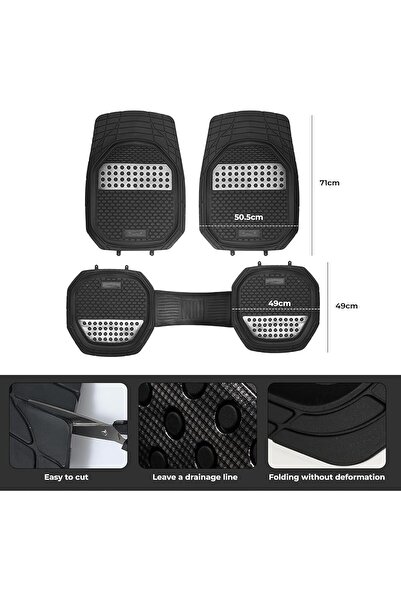 Auto Family FZE Premium Rubber Car Foot Mats, 71 * 50.5cm 3 Pcs Set, Anti-Slip Waterproof, All Weather, Black