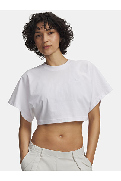 Under Armour Tricou de damă Cropped Script SS Tee-WHT