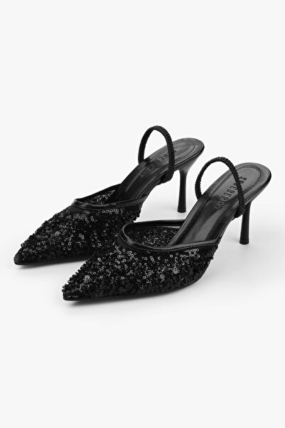 Shoeberry Women's Monica Black Stone Sequin Stiletto