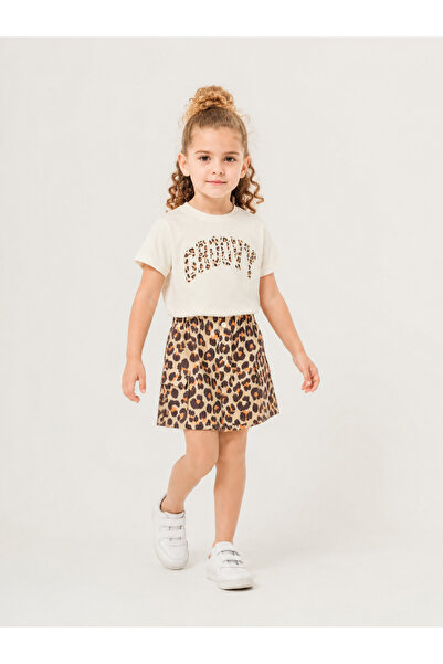 Alin Alp 4-8 Years Old Girl's Leopard Patterned Skirt and Blouse Set-7 Y