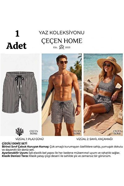 ÇEÇEN HOME (1 Piece) Stripe Detailed Short Unisex Swim Shorts, Comfortable Qu...