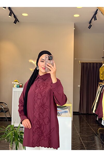 Gizem Karademir Boutique Çiçek Desenli İşlemeli Gömlek
