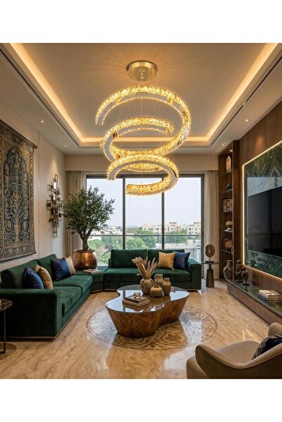 lunexa aydınlatma Modern LED Kristal Taşlı 3 Katlı Sarkıt Avize Salon Villa O...