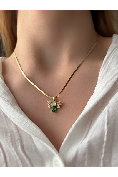 ToffyStore Green Stone Bee Necklace