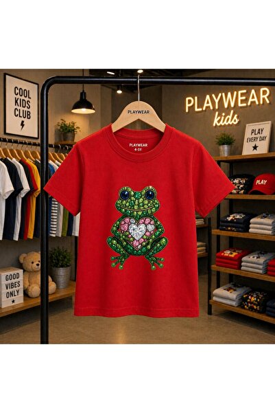 playwear Tricou unisex pentru copii 100% cu imprimeu Broasca cu diamante, pen...