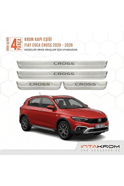 intakrom Fiat Egea Cross 2020-2026 uyumlu Satine Krom Kapı Koruma Eşiği 4 Prç...