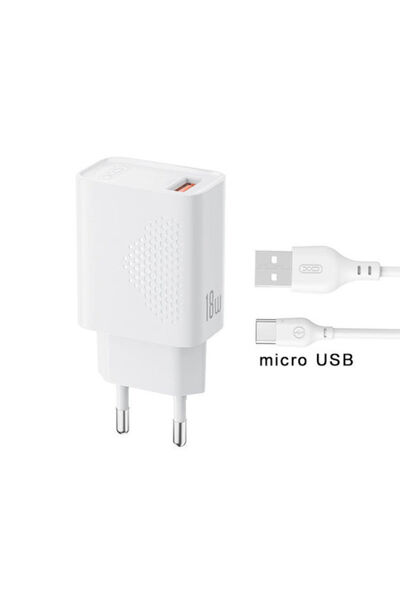 Xo Φορτιστής με θύρα USB-A και καλώδιο micro USB 18W Quick Charge 3.0 Λευκός ...