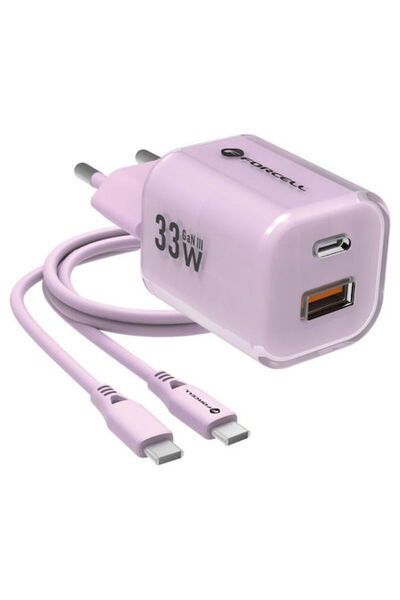Forcell Φορτιστής GaN με θύρα USB-A και θύρα USB-C και καλώδιο USB-C σε USB-C...