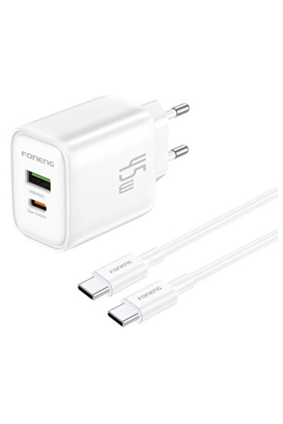 FONENG Φορτιστής GaN με θύρα USB-A και θύρα USB-C και καλώδιο USB-C σε USB-C,...