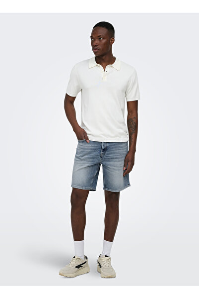 Only & Sons Açık Mavi Erkek Taşlamalı Denim Şort 22036966 ONSEDGE PER DOT DNM...