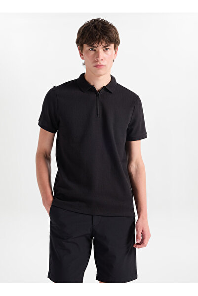 ALTINYILDIZ CLASSICS Black Men's Slim Fit Polo T-Shirt Ace091262339