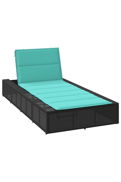 vidaxl Sezlong cu pernă plutitoare Rattan poli negru