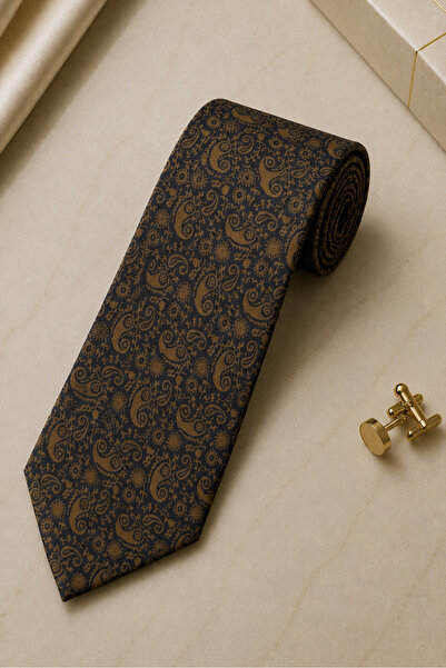 Defne&Apollon İpekçilik 100% Silk Special Design Tie Black - Brown