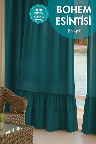 cotton maison Poli Bohem French Stil Fırfırlı Perde - Tek Kanat, rustik ve Korniş Uyumlu