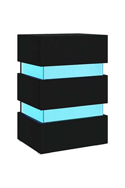 vidaxl Dulap noptieră, cu LED, negru, 45x35x67 cm, lemn prelucrat