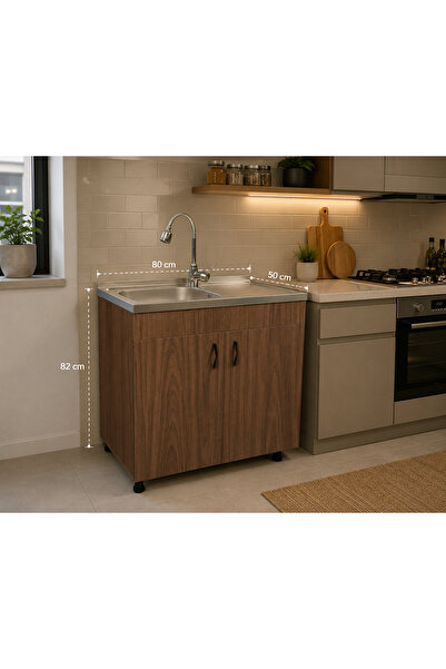EK-DO DECOR Dulap chiuveta cu 2 usi, Masca pentru bucatarie, Nuc, 80x82x50 cm...