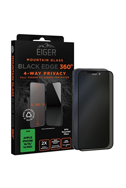 EIGER Folie Sticla Privacy Mountain Black Edge 360 GRS iPhone 16 / 15 / 14 Pro