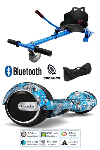 CityMate Elektrikli Kaykay Scooter Hoverboard Akıllı Dengeli + Hover Kart + Ç...