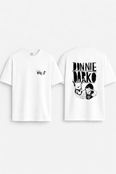 cesita Tricou negru cu imprimeu Donnie Darko, cu gât rotund, model supradimen...
