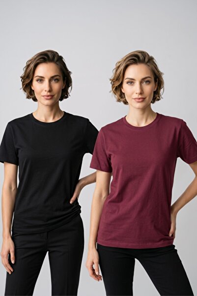fevien Women's 2-Pack Basic Crew Neck Short Sleeve T-Shirt - Casual Comfort F...