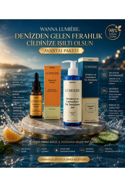 WANNA Lumiere Vitamin C Serum + Salatalık Özlü Yüz Temizleme Jeli Avantaj Pak...
