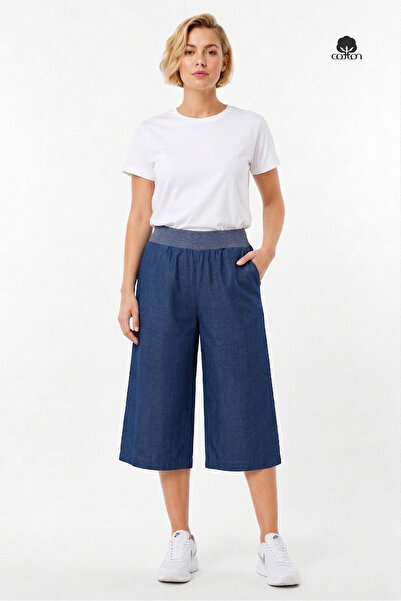 Cottonland Women's Capri Elastic Waist Comfortable Cut Regular Waist Wide Leg...